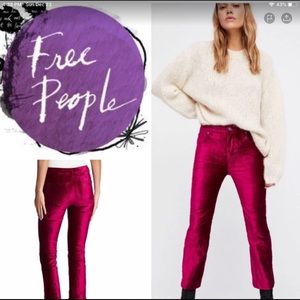 Free people pink cropped velvet pants.  NWOT Sz 27